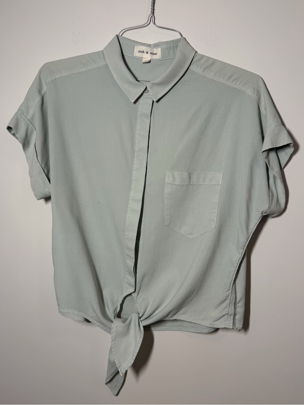 Anthropologie Cloth & Stone Tie-Front Buttondown Shirt Green Size Medium